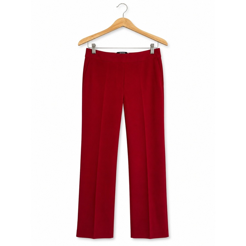 XOXO Womens Dress Pants Sz 1/2 Red Stretch Holiday Christmas Solid
